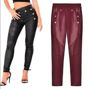 Women Studded Stretch Slim Fit PU Leather Biker Pants.  V-41